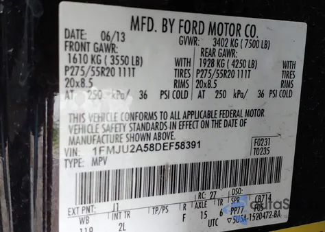 2013 Ford Expedition Limited from USA, damaged, VIN 1FMJU2A58DEF58391